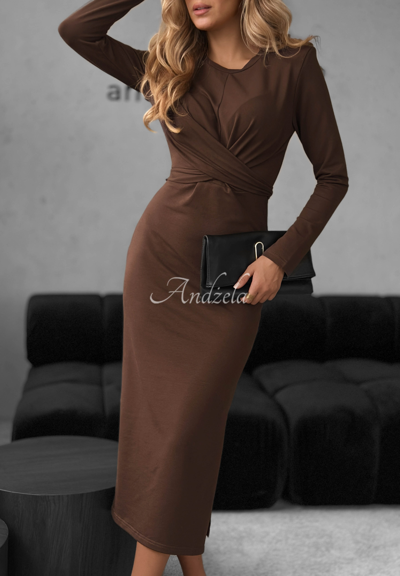 Baumwoll-Midikleid mit Bindung First Move Schokoladenbraun