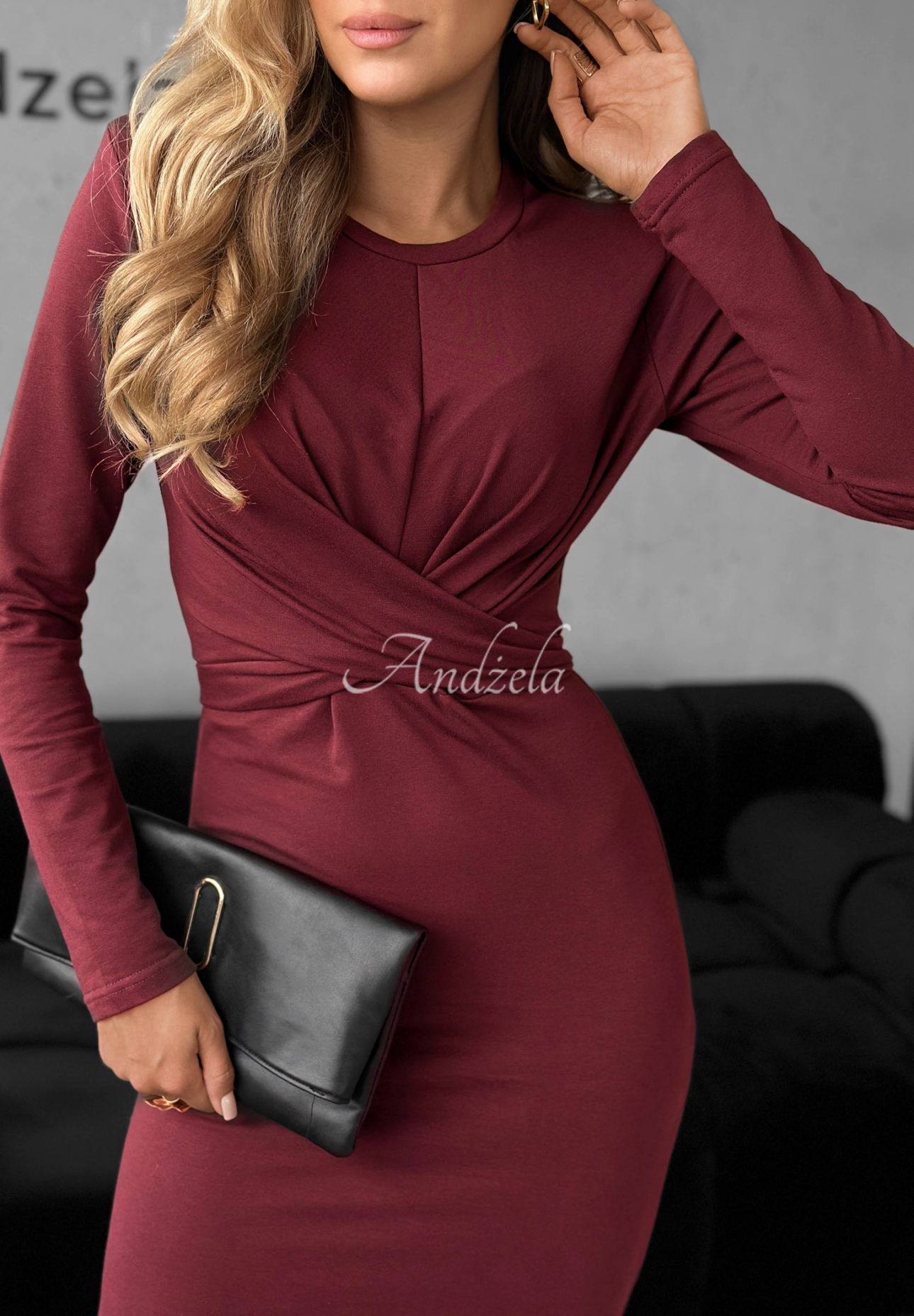 Baumwoll-Midikleid mit Bindung First Move Burgunderrot