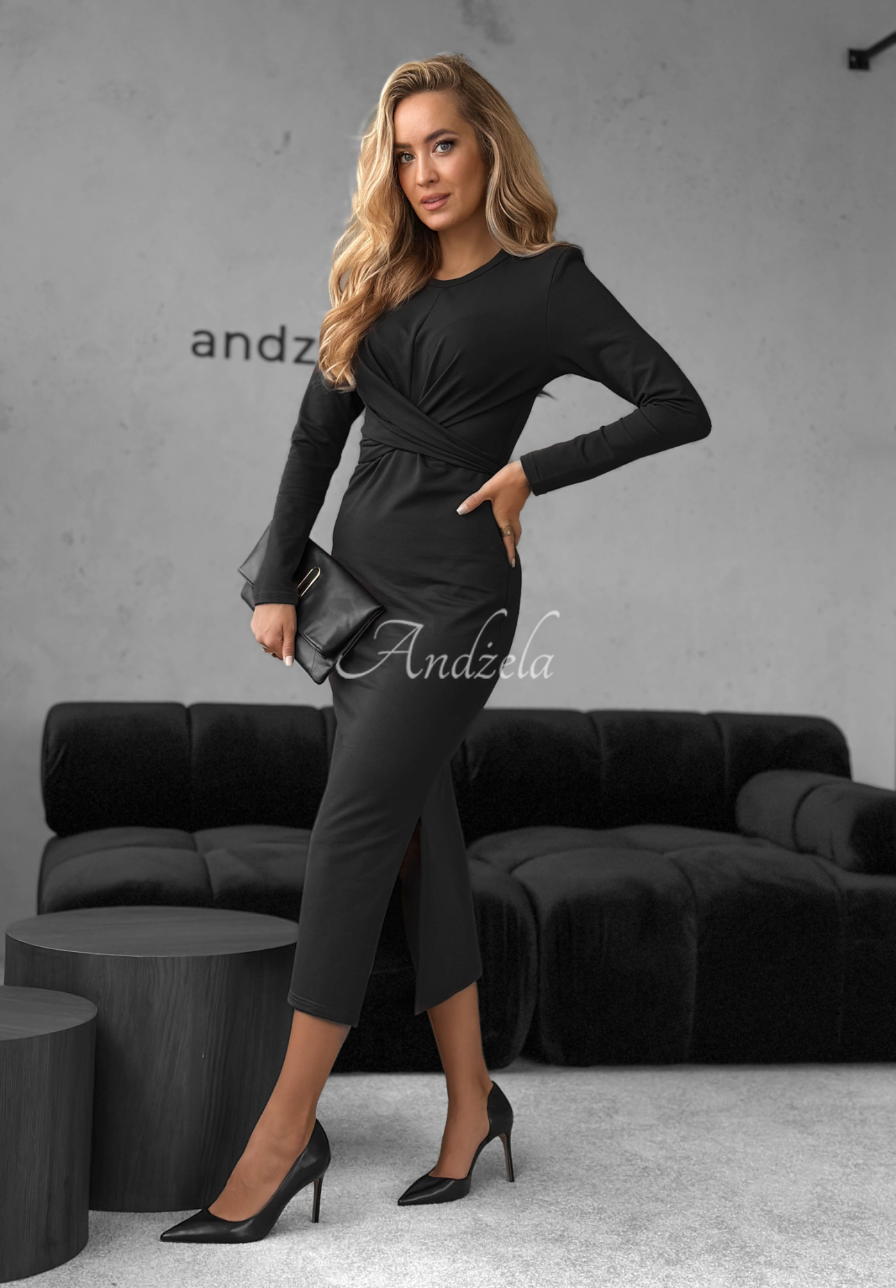 Baumwoll-Midikleid mit Bindung First Move Schwarz