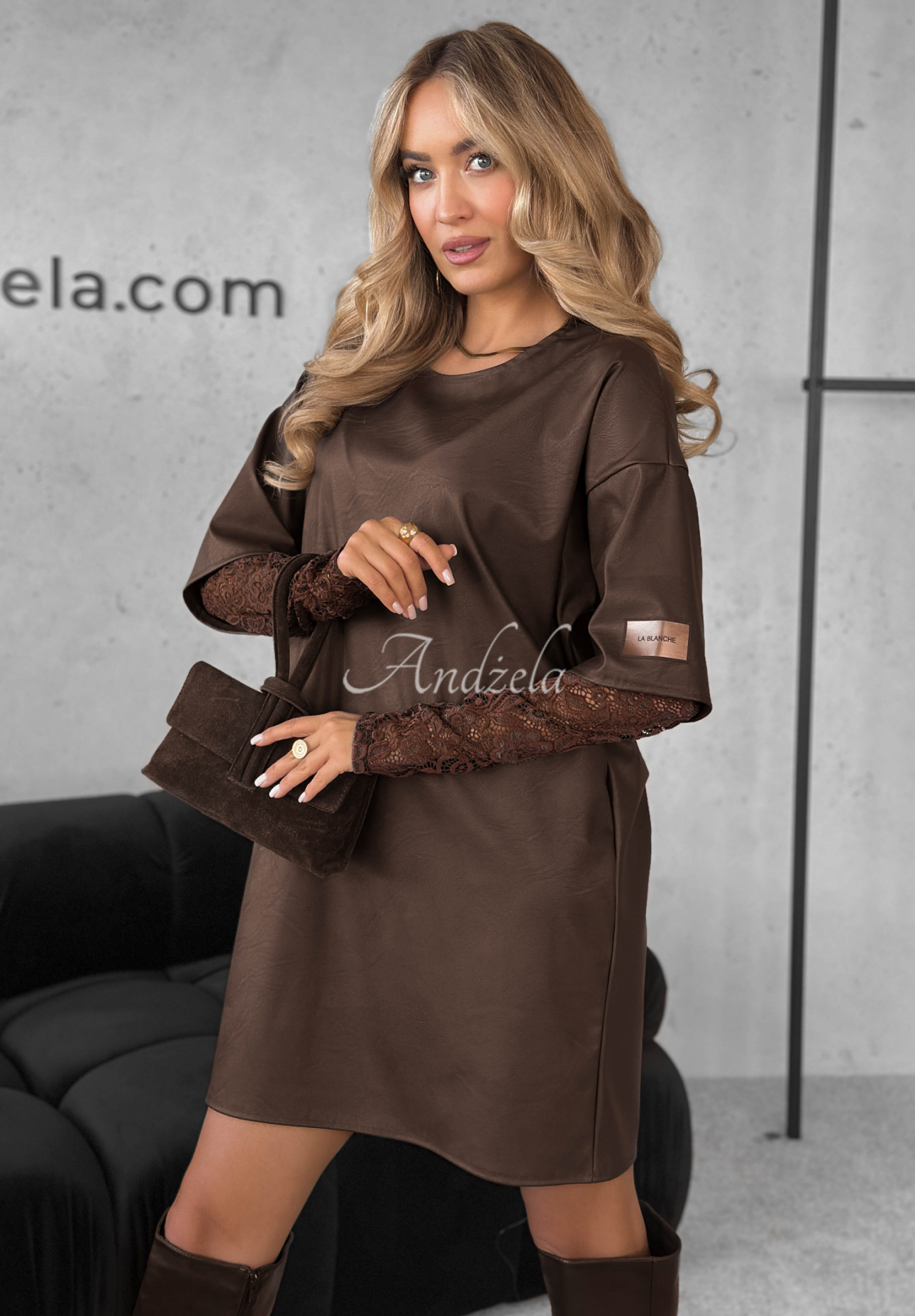 Leather oversize dress with lace sleeves End Of That chocolate