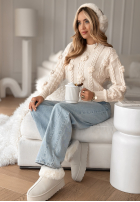 Ozdobnie pleciony Pullover z kwiatami Flowery Mimosa Beige