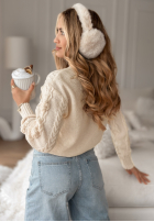 Ozdobnie pleciony Pullover z kwiatami Flowery Mimosa Beige