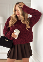Kurzer Pullover mit dekorativem Strickmuster mit Wolle und Viskose Hugging Me Burgunderrot