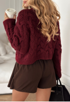 Krótki ozdobnie pleciony Pullover Hugging Me Burgunderrot