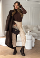 Ozdobnie pleciony Pullover z golfem I Love Cold Schokoladenbraun