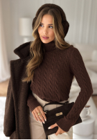 Ozdobnie pleciony Pullover z golfem I Love Cold Schokoladenbraun