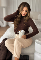 Ozdobnie pleciony Pullover z golfem I Love Cold Schokoladenbraun