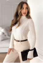 Ozdobnie pleciony Pullover z golfem I Love Cold Ecru