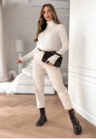 Ozdobnie pleciony Pullover z golfem I Love Cold Ecru