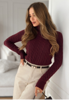 Ozdobnie pleciony Pullover z golfem I Love Cold Burgunderrot