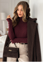 Ozdobnie pleciony Pullover z golfem I Love Cold Burgunderrot