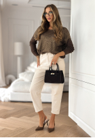 Ażurowa sweter z nadrukiem Rainy Plans czekoladowy