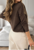 Ażurowa sweter z nadrukiem Rainy Plans czekoladowy