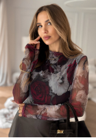 Siateczkowa Bluse w kwiaty Magnolia Park Beige-Burgunderrot