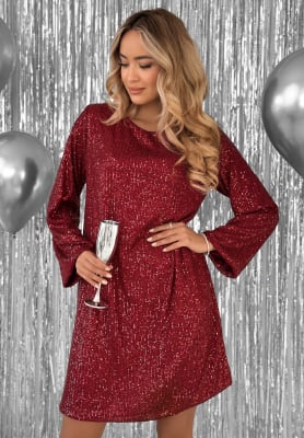 Pailletten-Minikleid mit Bindeband hinten From The Sky Burgunderrot