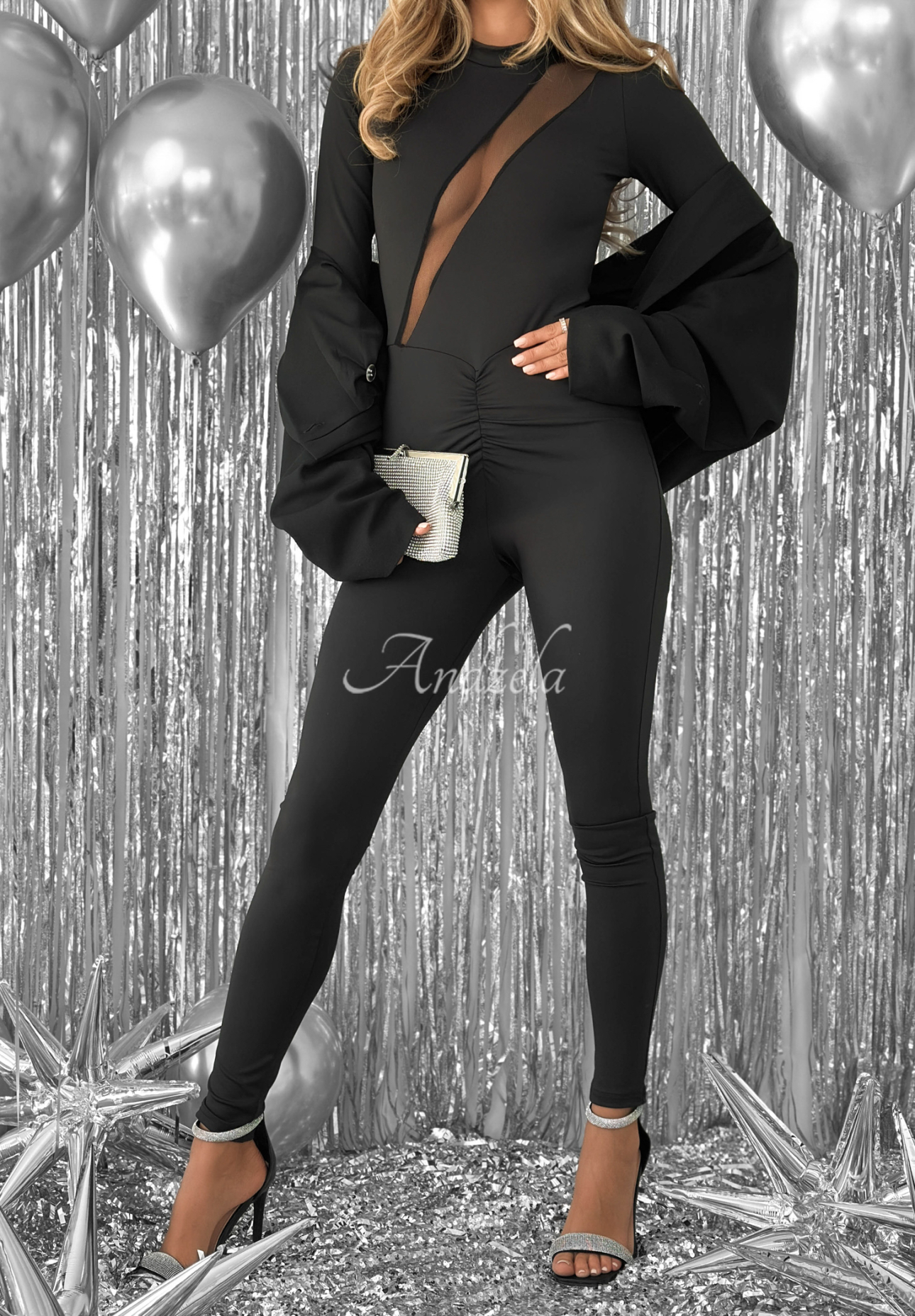 Langer, taillierter Jumpsuit aus Viskose Not Sure Yet Schwarz