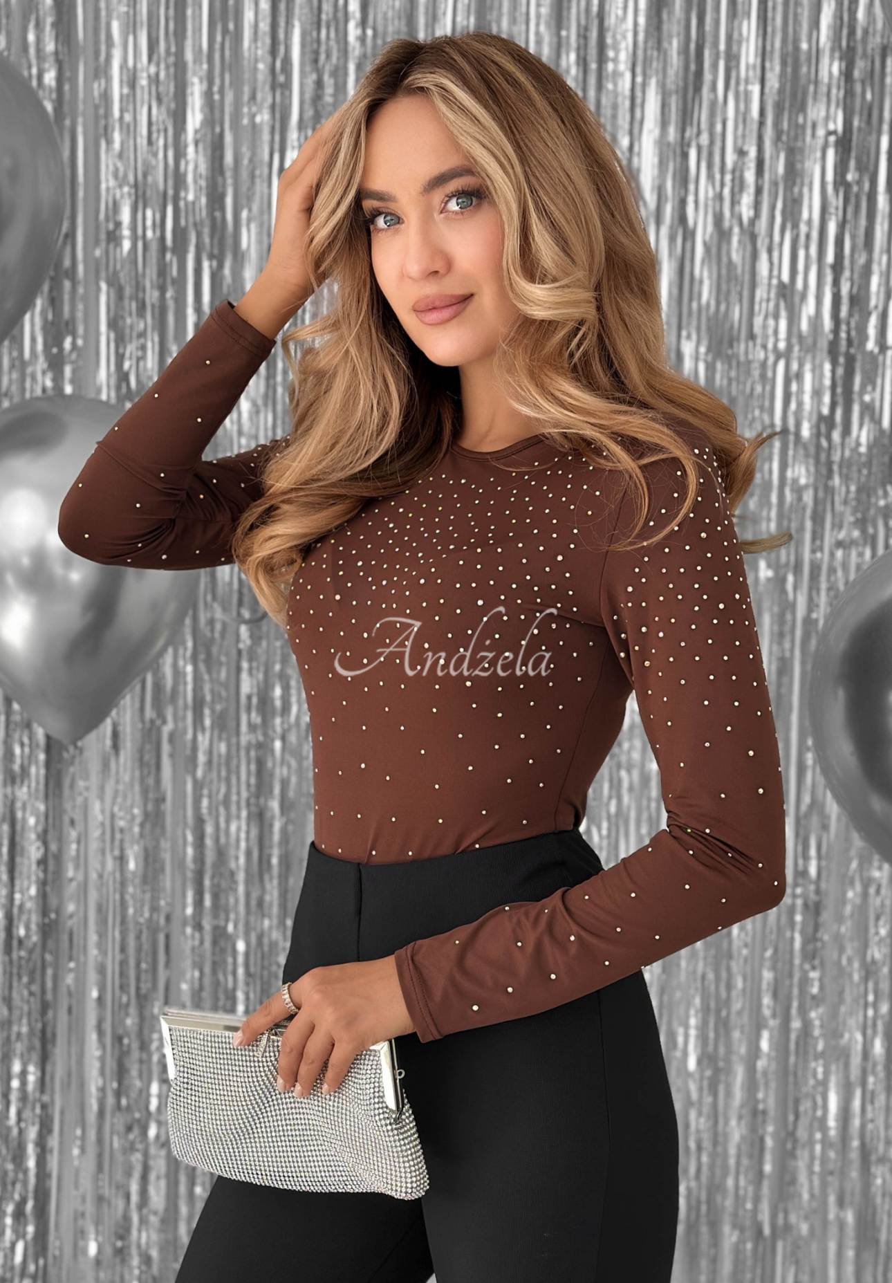 Body mit Kristallen Crystal Dawn Schokoladenbraun