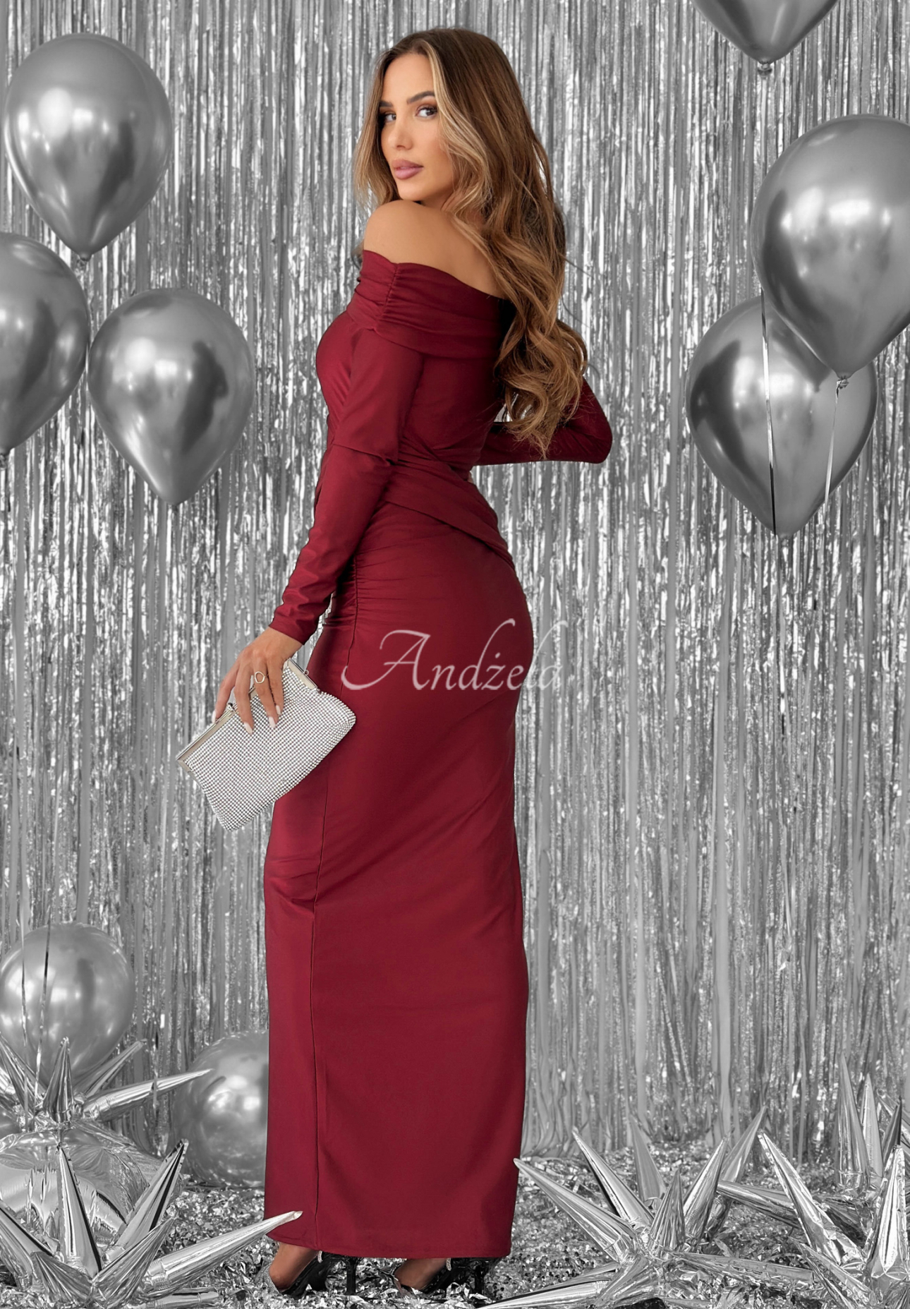 Figurbetontes Maxikleid Magical Night Burgunderrot