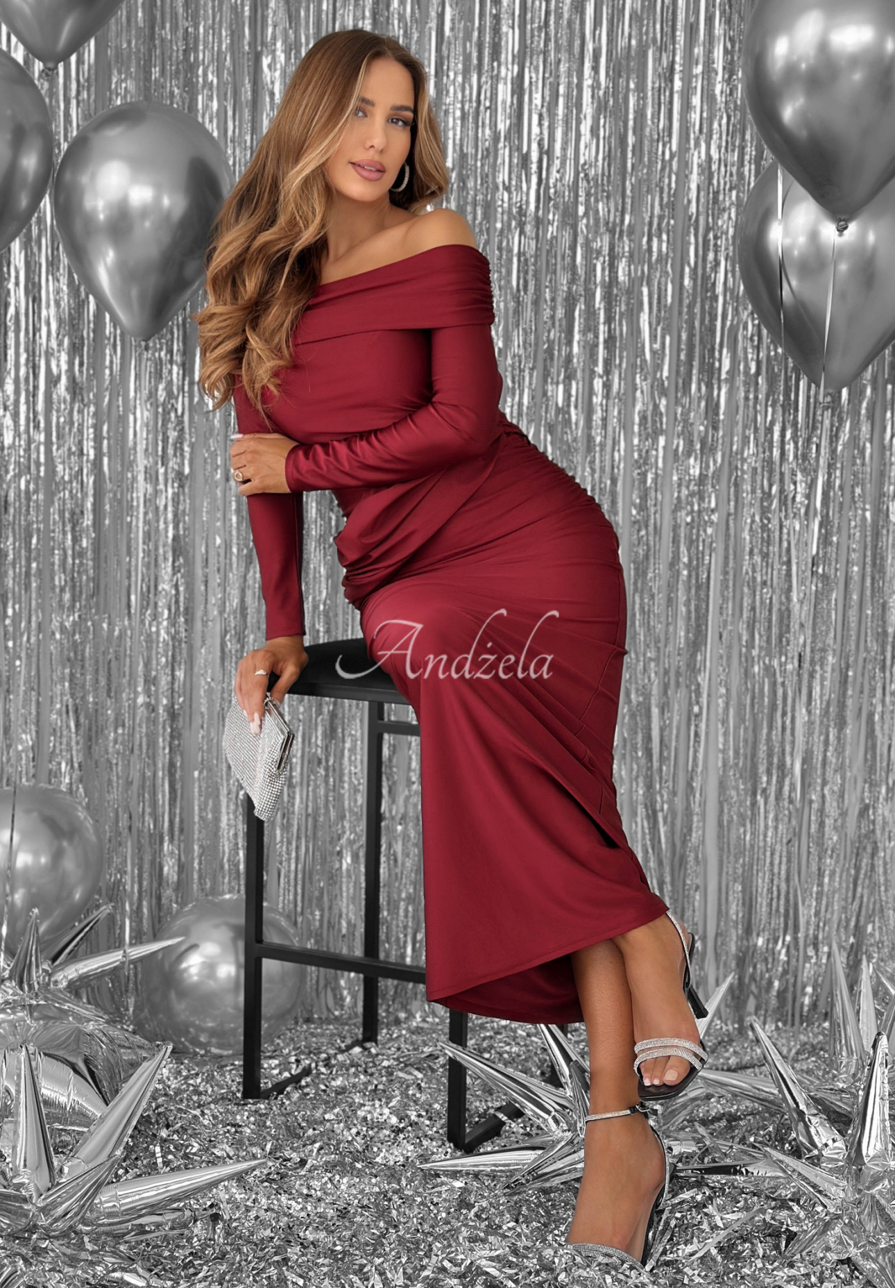 Figurbetontes Maxikleid Magical Night Burgunderrot