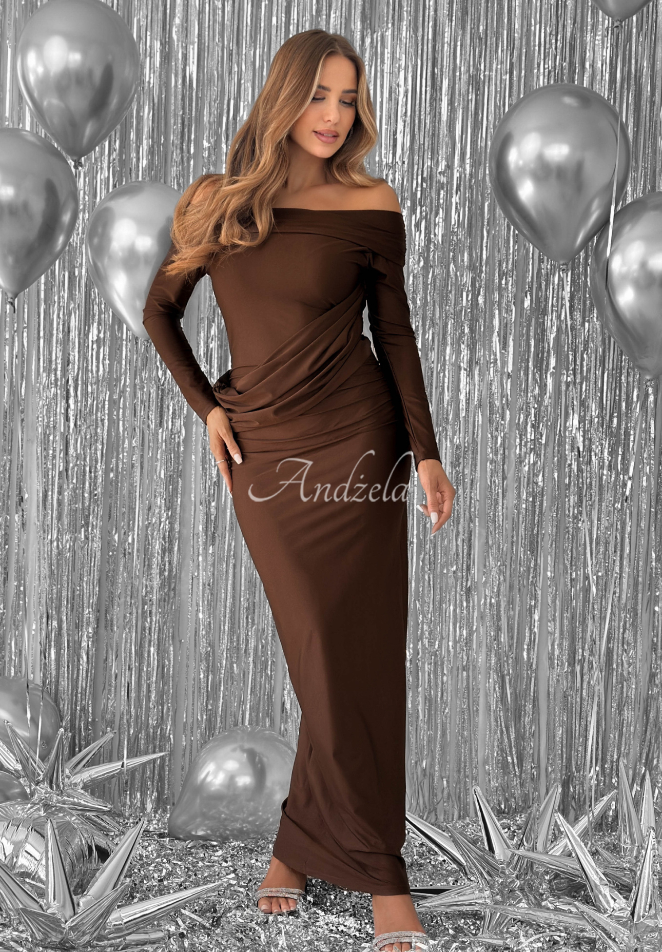 Figurbetontes Maxikleid Magical Night Schokoladenbraun