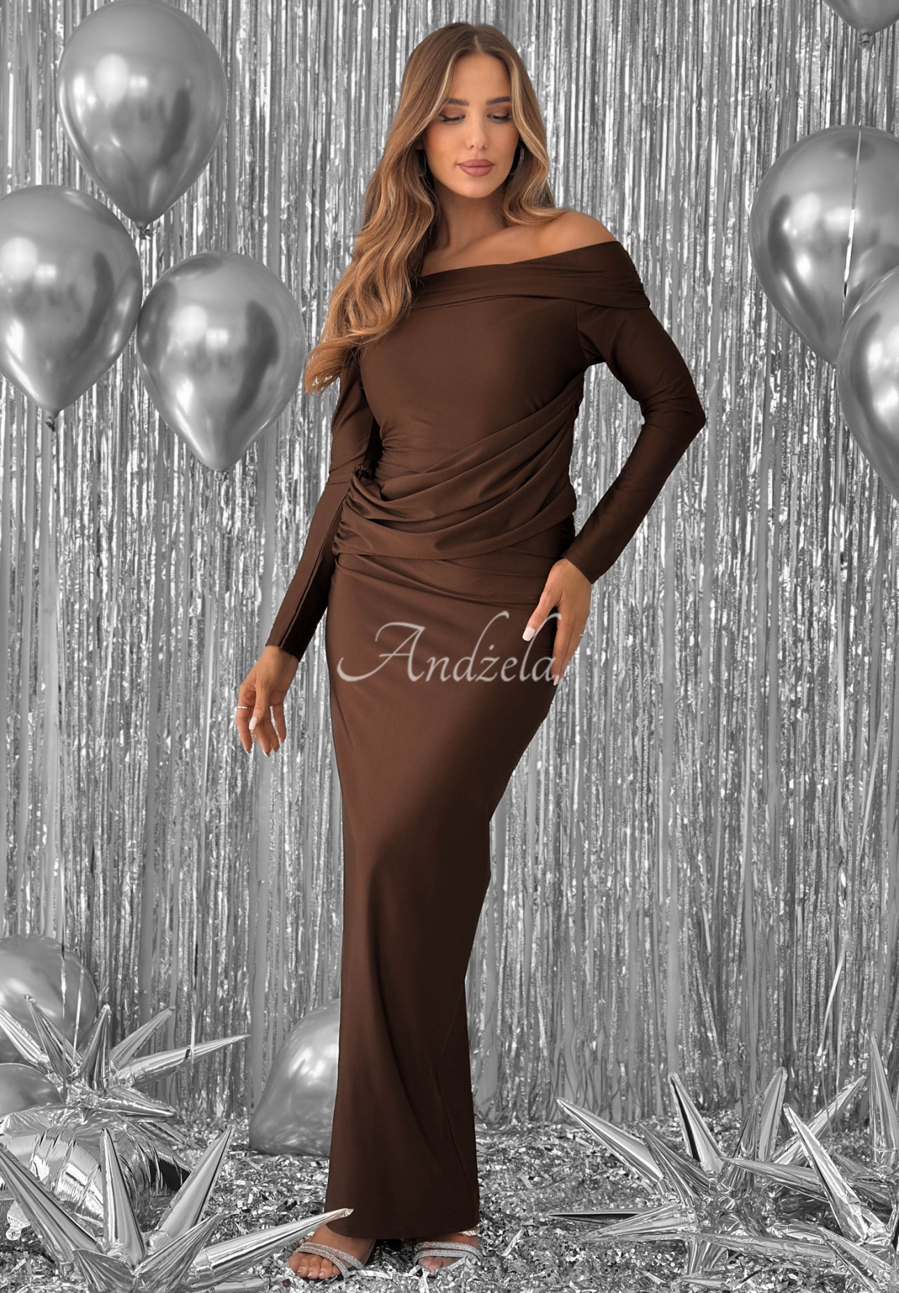 Figurbetontes Maxikleid Magical Night Schokoladenbraun