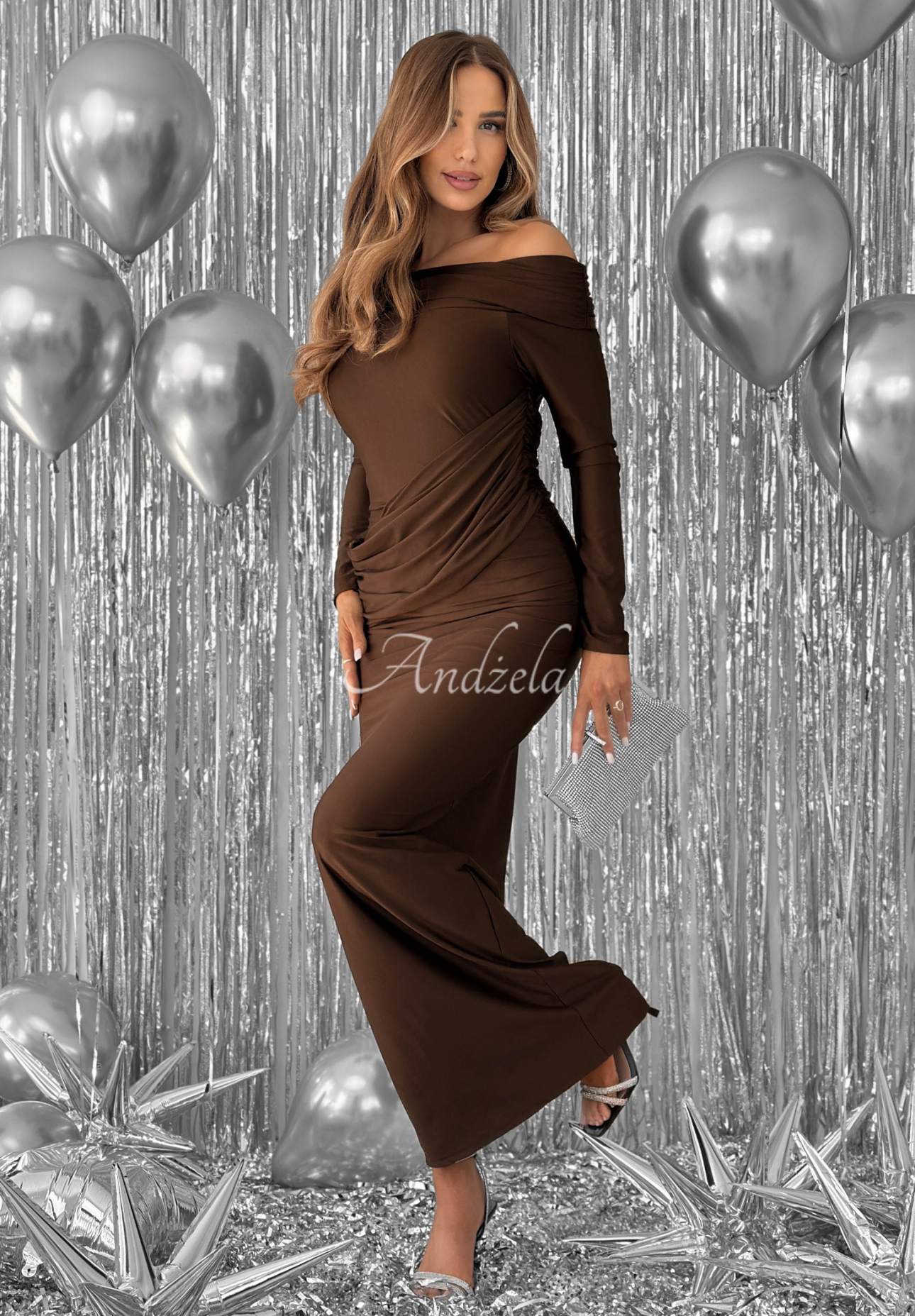 Figurbetontes Maxikleid Magical Night Schokoladenbraun