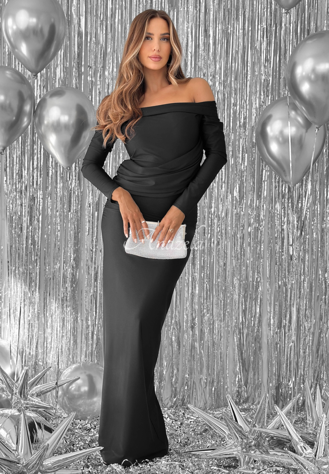 Figurbetontes Maxikleid Magical Night Schwarz