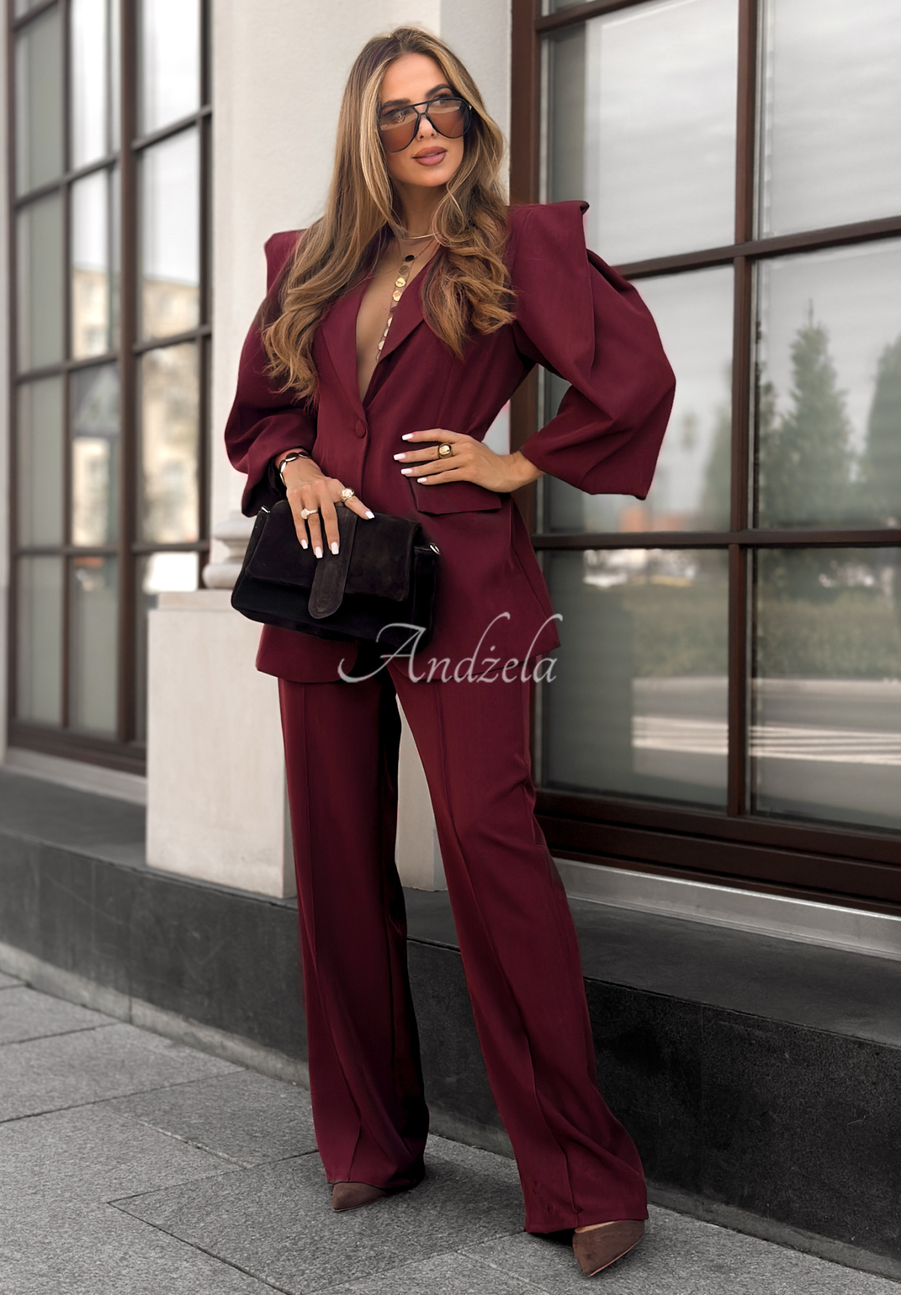 Set aus Blazer und Hose Too Late To Ask Burgunderrot