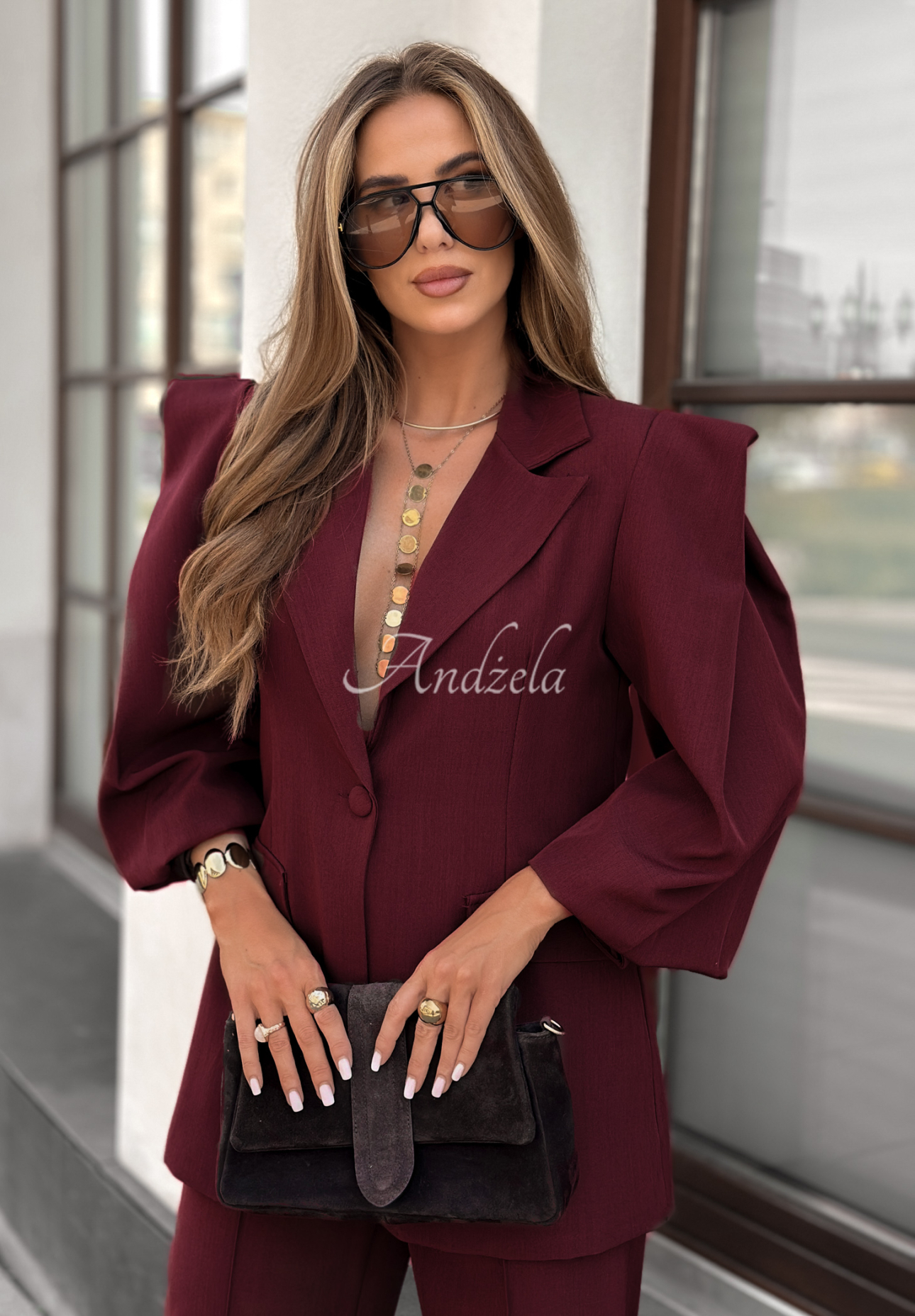 Set aus Blazer und Hose Too Late To Ask Burgunderrot