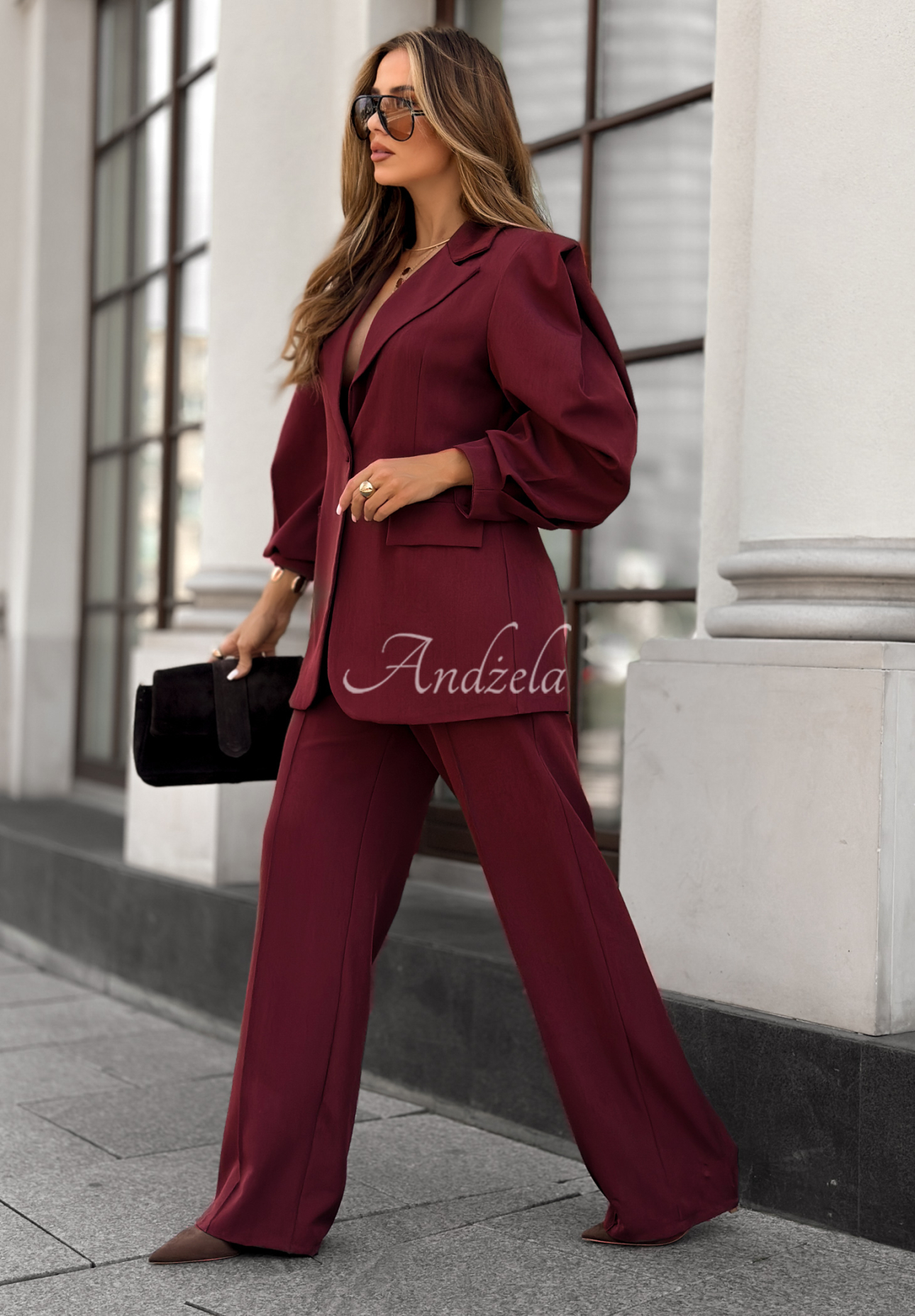 Set aus Blazer und Hose Too Late To Ask Burgunderrot