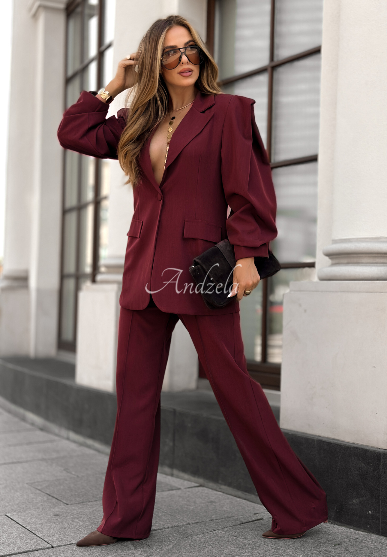 Set aus Blazer und Hose Too Late To Ask Burgunderrot