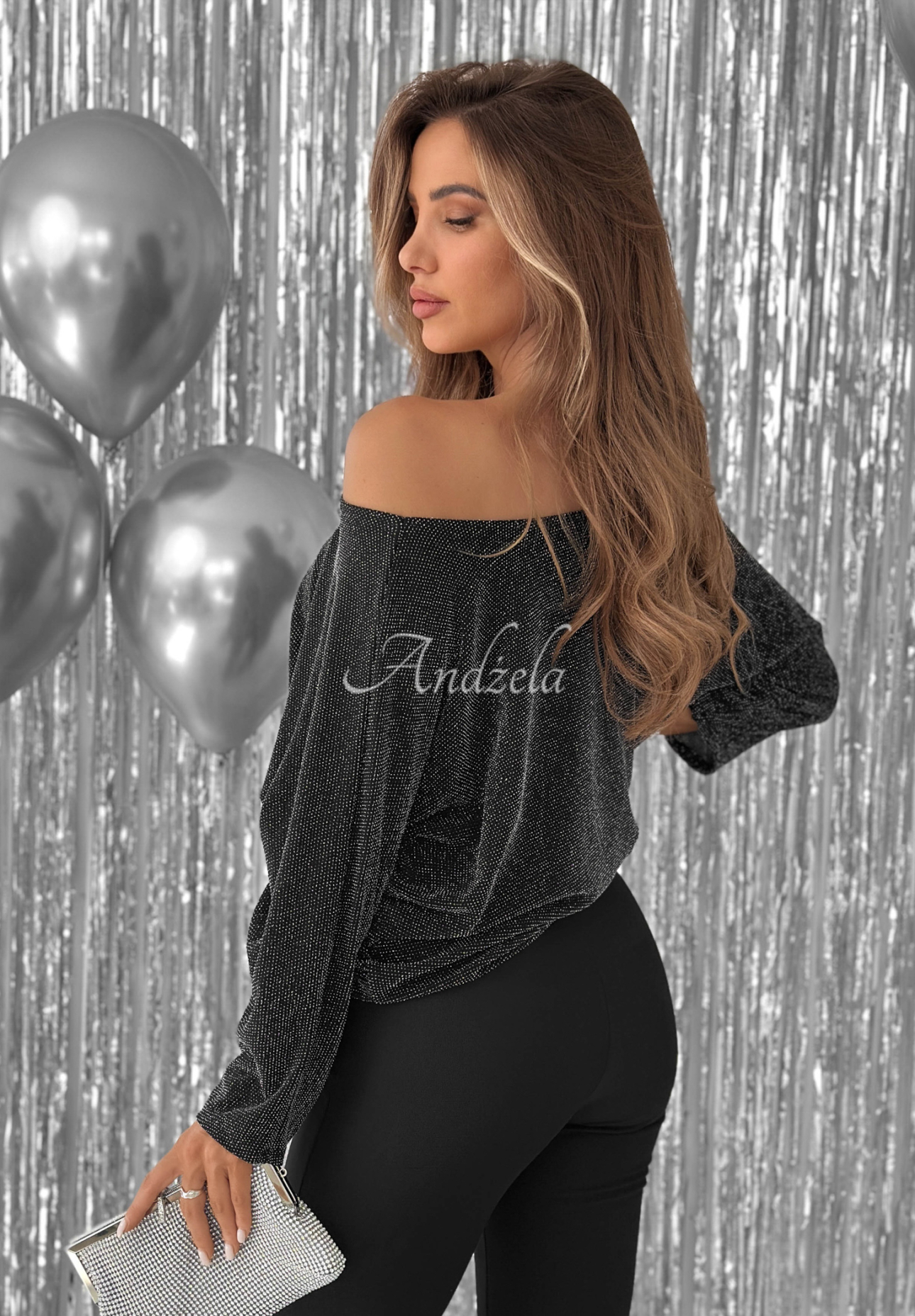 Glänzende Oversize-Bluse Stealing Hearts Silber