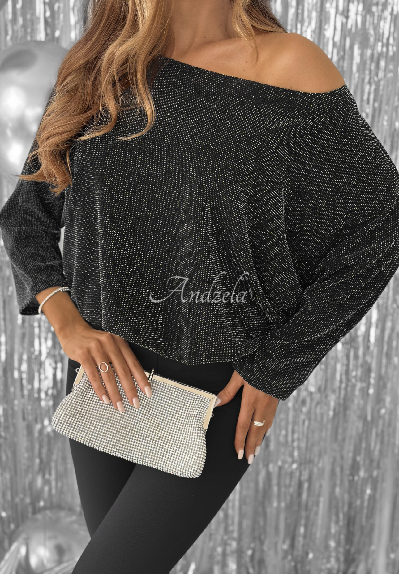 Glänzende Oversize-Bluse Stealing Hearts Silber