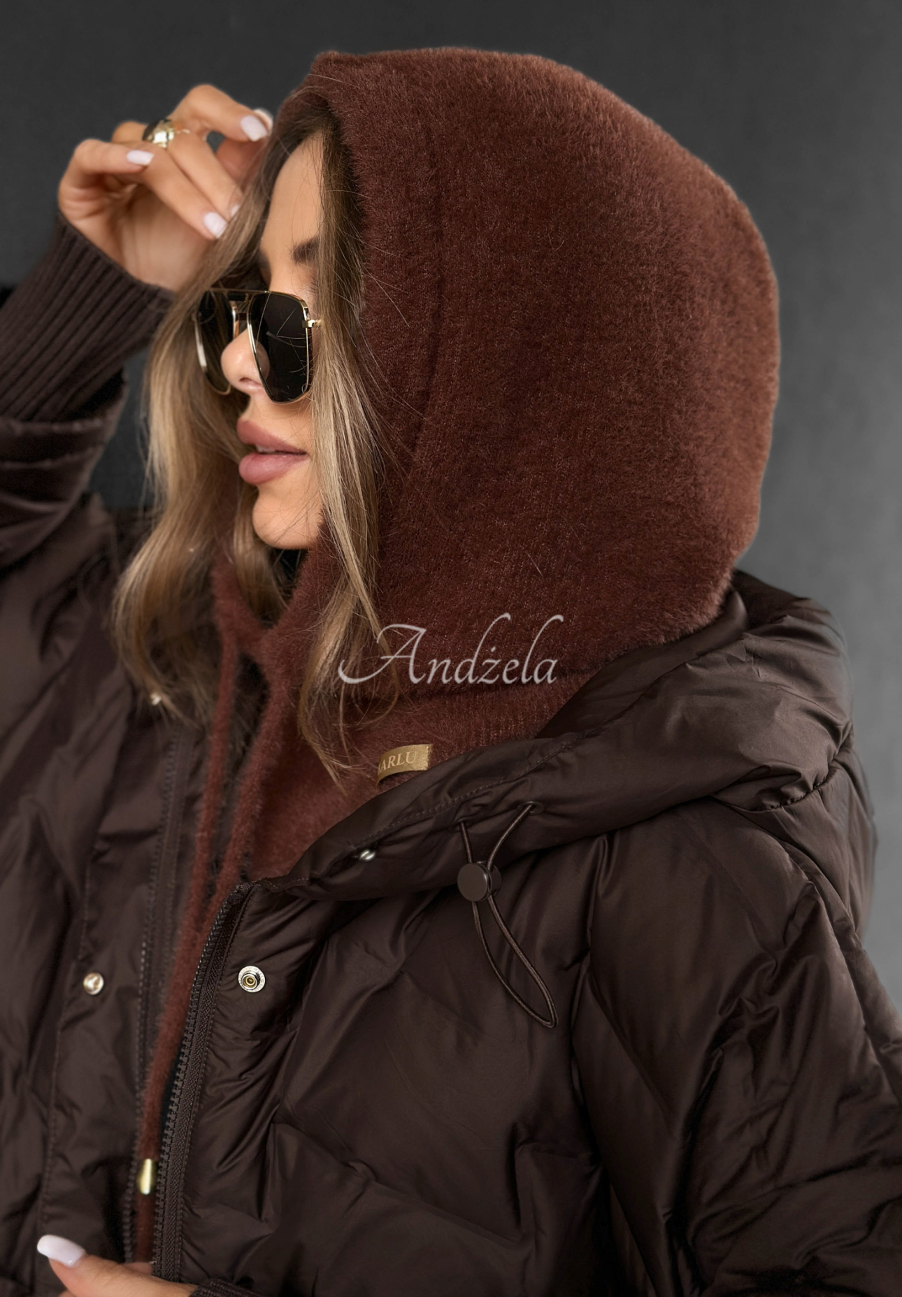 Halswärmer Alpaka Balaclava mit Kapuze Long Nights Schokoladenbraun