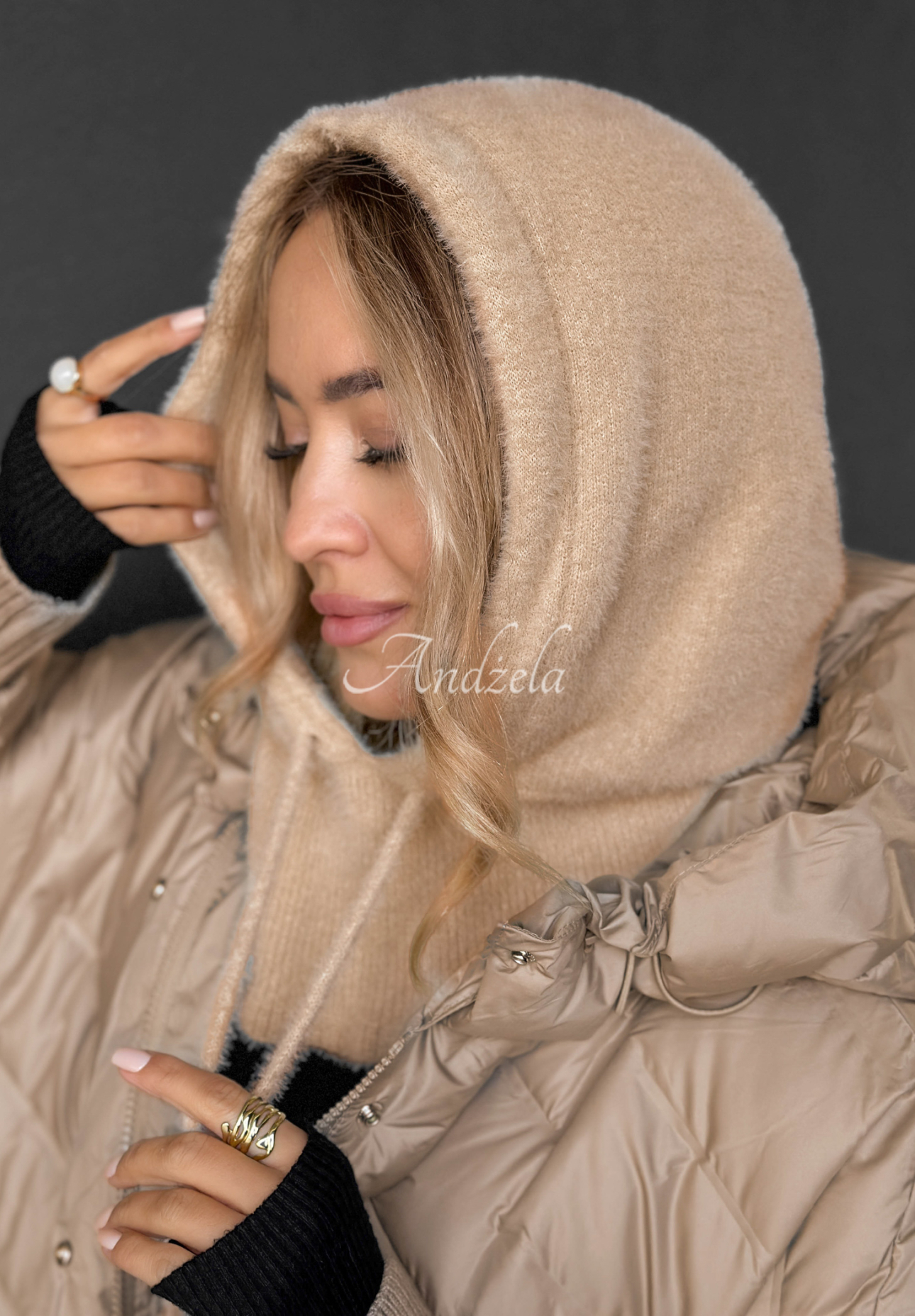 Halswärmer Alpaka Balaclava mit Kapuze Long Nights Beige