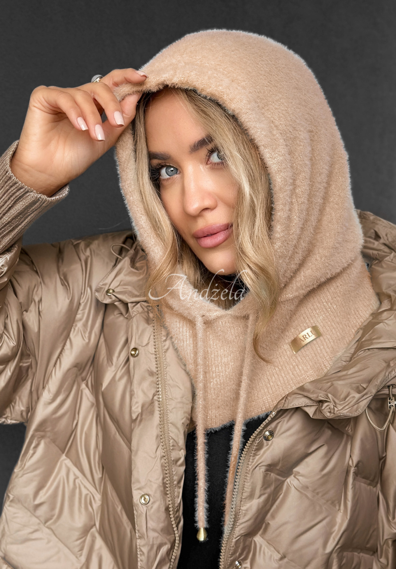 Halswärmer Alpaka Balaclava mit Kapuze Long Nights Beige