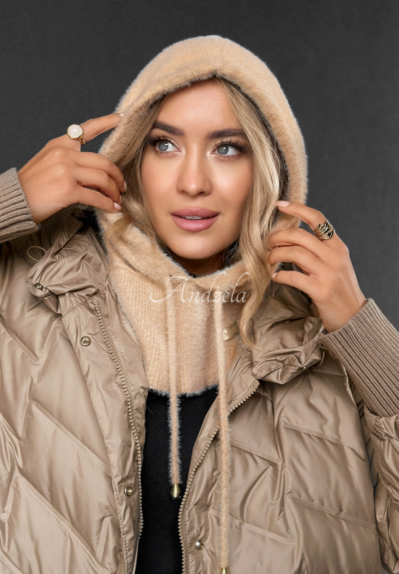 Halswärmer Alpaka Balaclava mit Kapuze Long Nights Beige