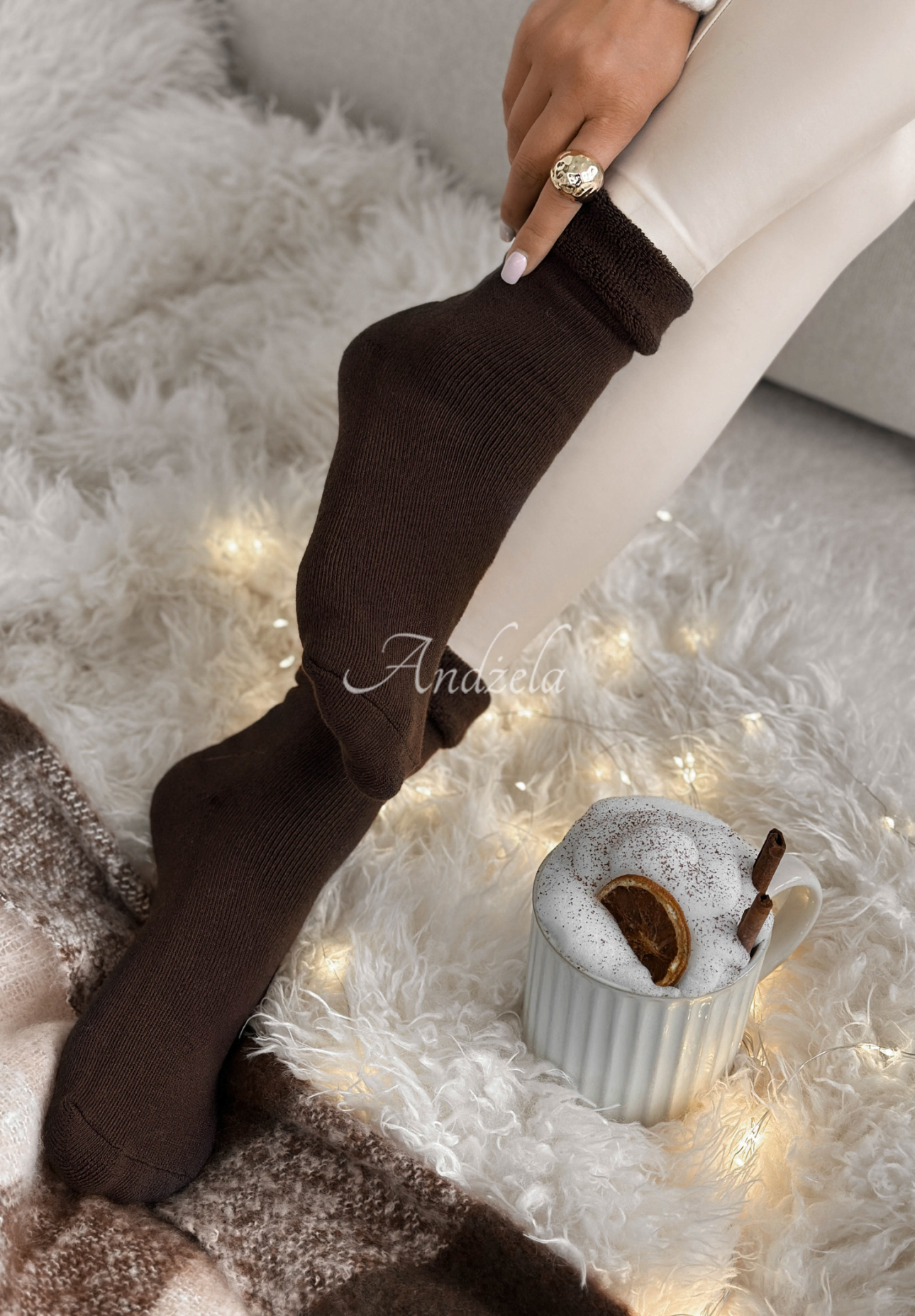 Lange Socken Cozy Mood Schokoladenbraun