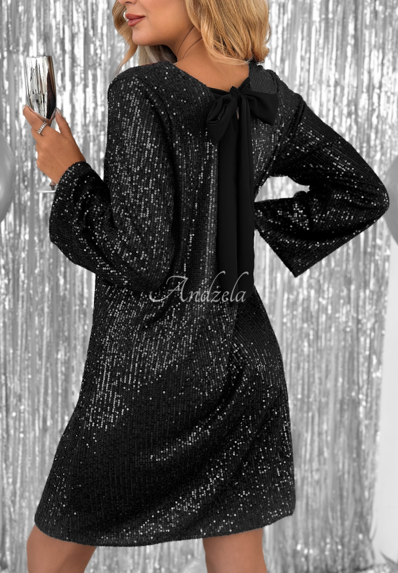 Pailletten-Minikleid mit Bindeband hinten From The Sky Schwarz