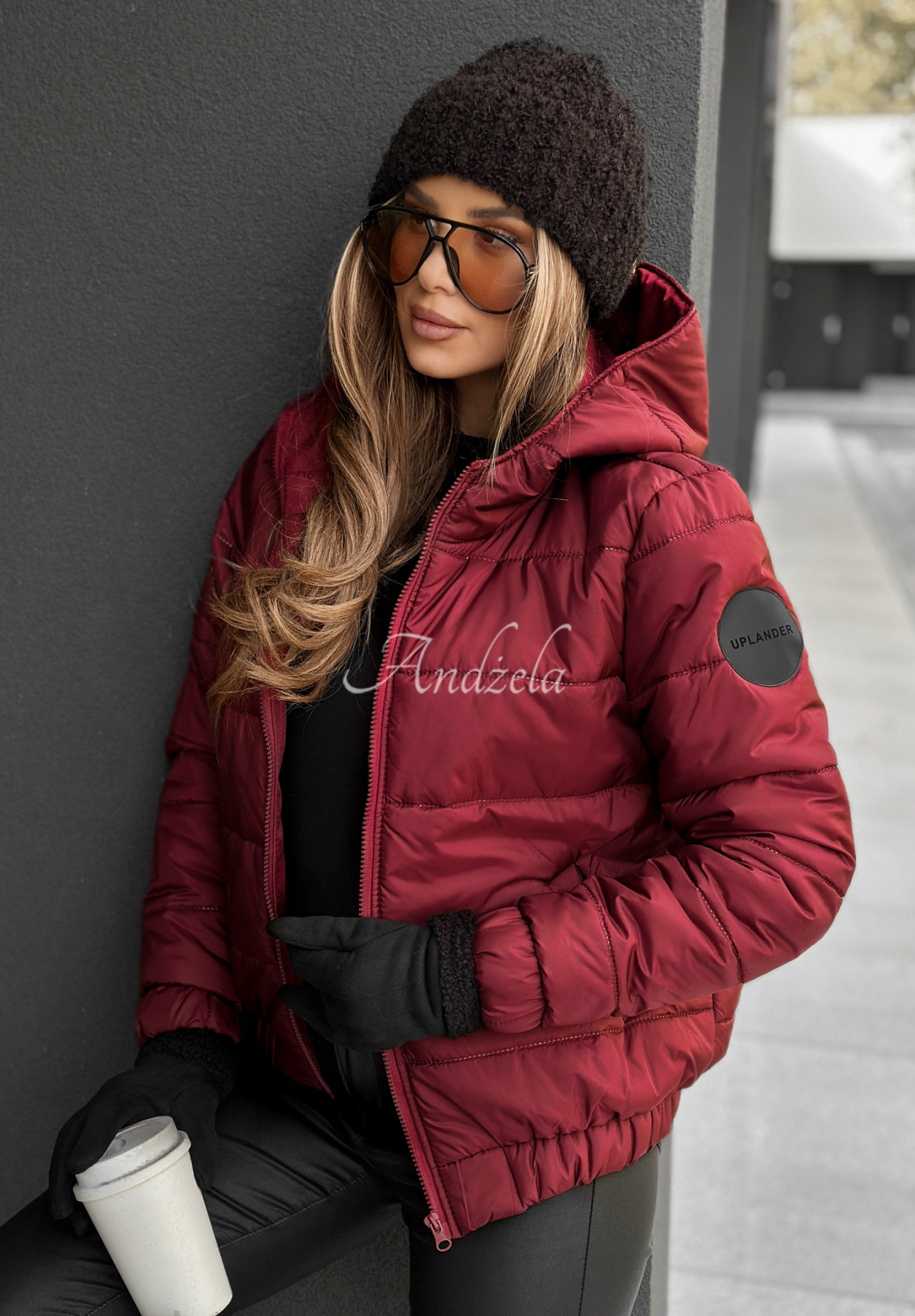 Gesteppte Bomberjacke mit Kapuze Just to Know Burgunderrot II