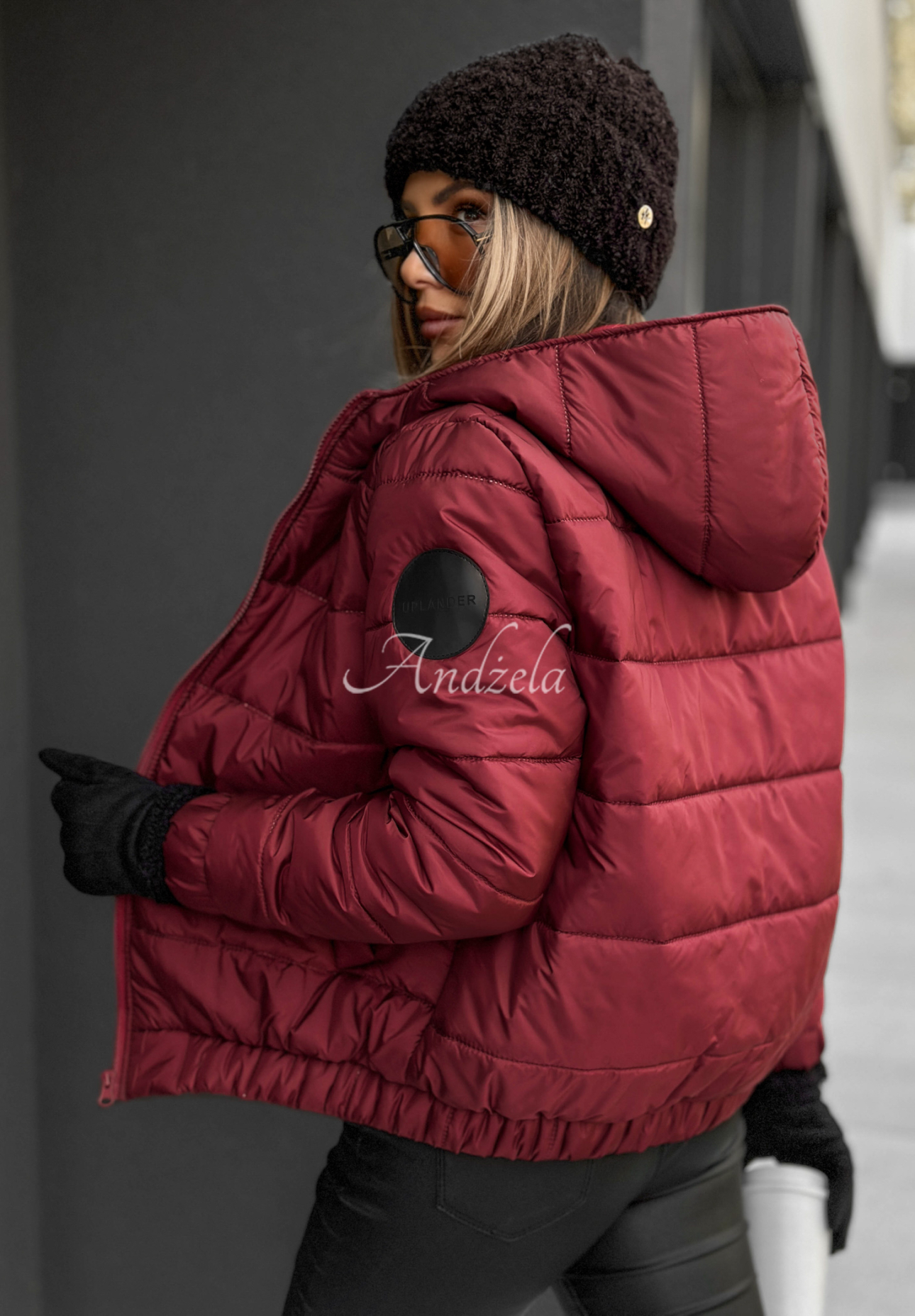 Gesteppte Bomberjacke mit Kapuze Just to Know Burgunderrot II