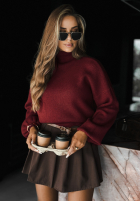 Wiskozowy sweter z golfem Hear My Words burgundowy