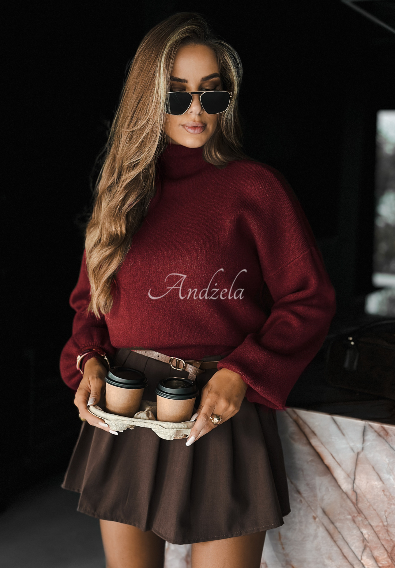 Rollkragenpullover aus Viskose Hear My Words Burgunderrot