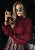 Wiskozowy Pullover z golfem Hear My Words Burgunderrot