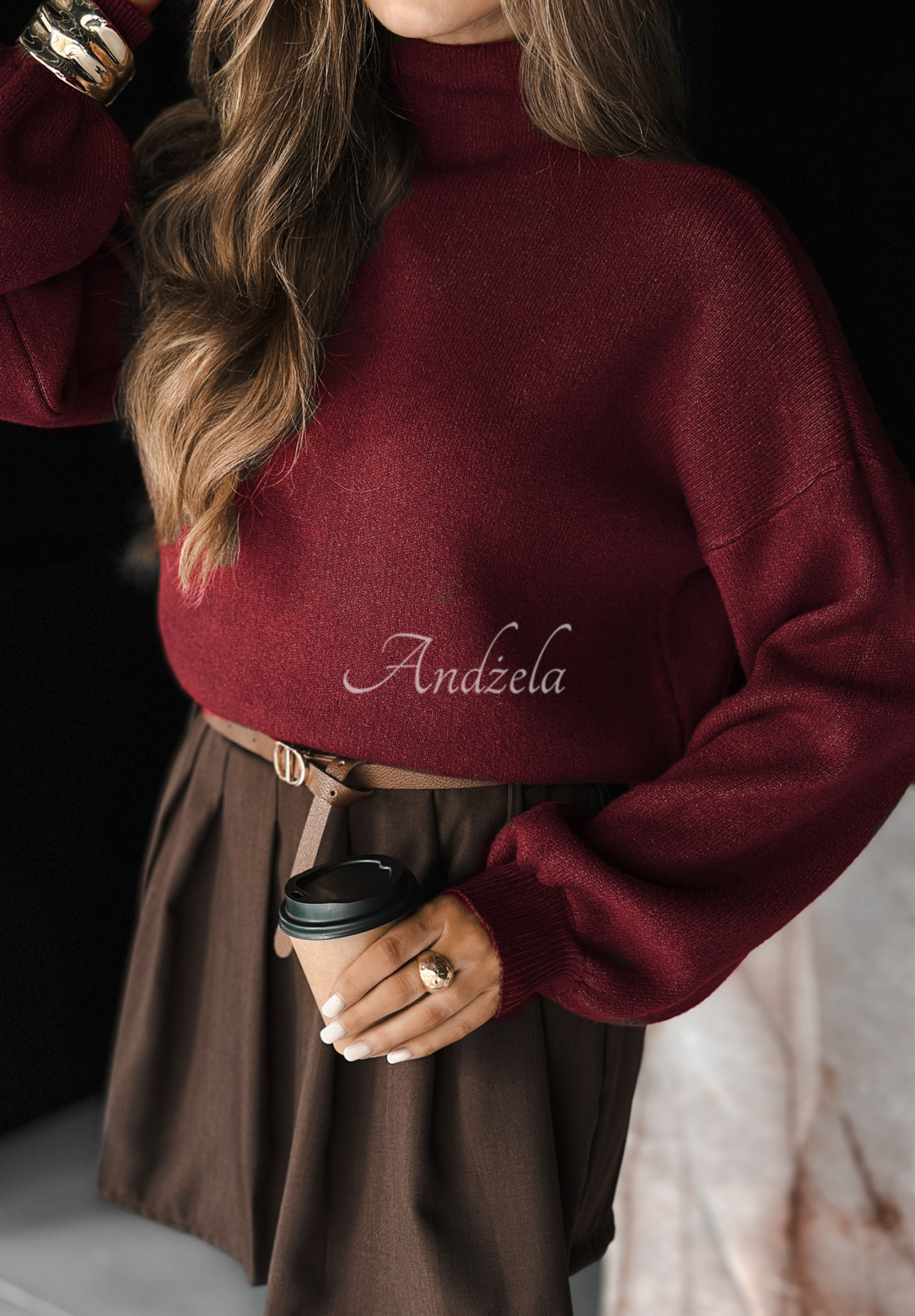 Rollkragenpullover aus Viskose Hear My Words Burgunderrot