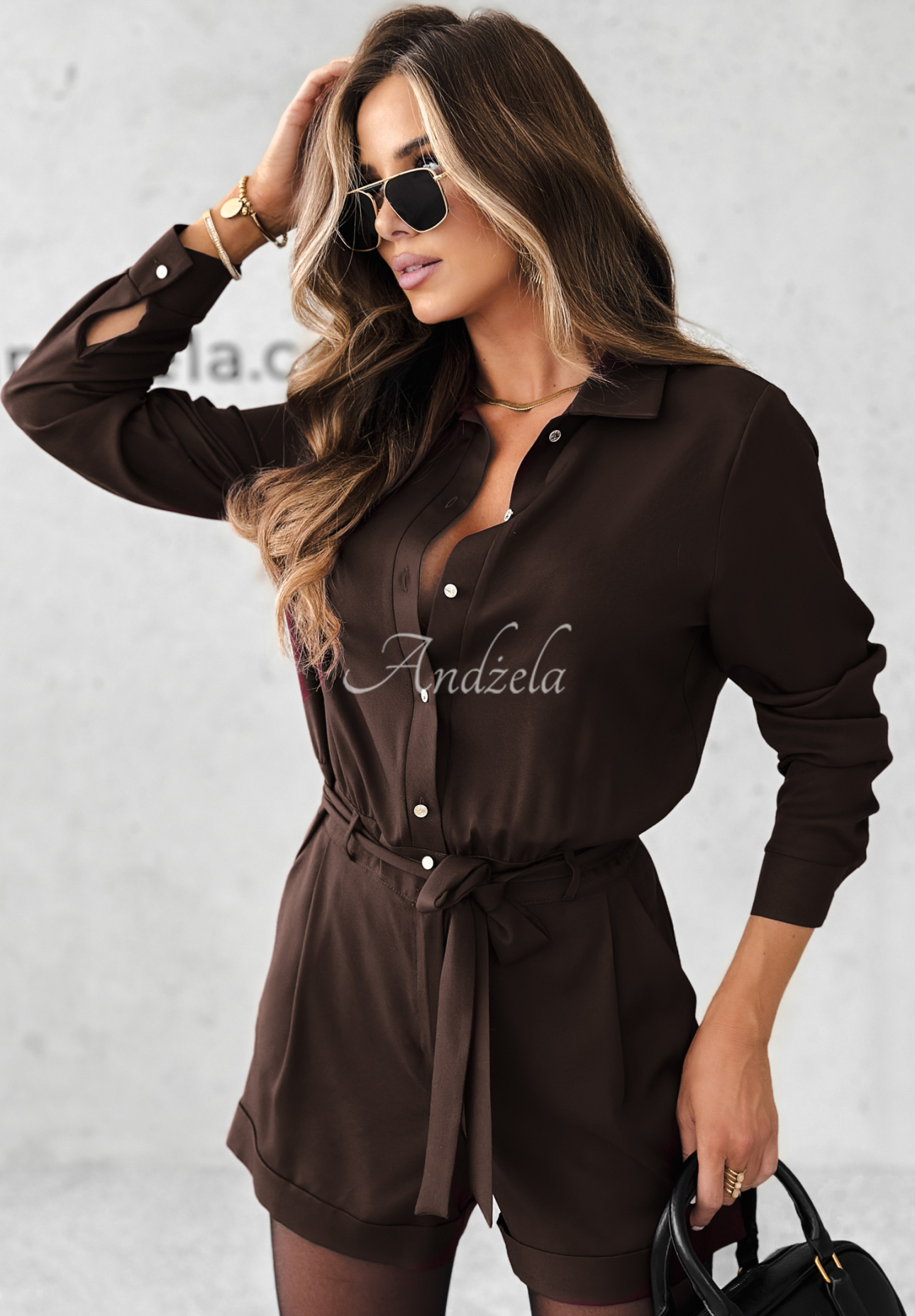 Kurzer Jumpsuit aus Viskose Forgot Again Schokoladenbraun