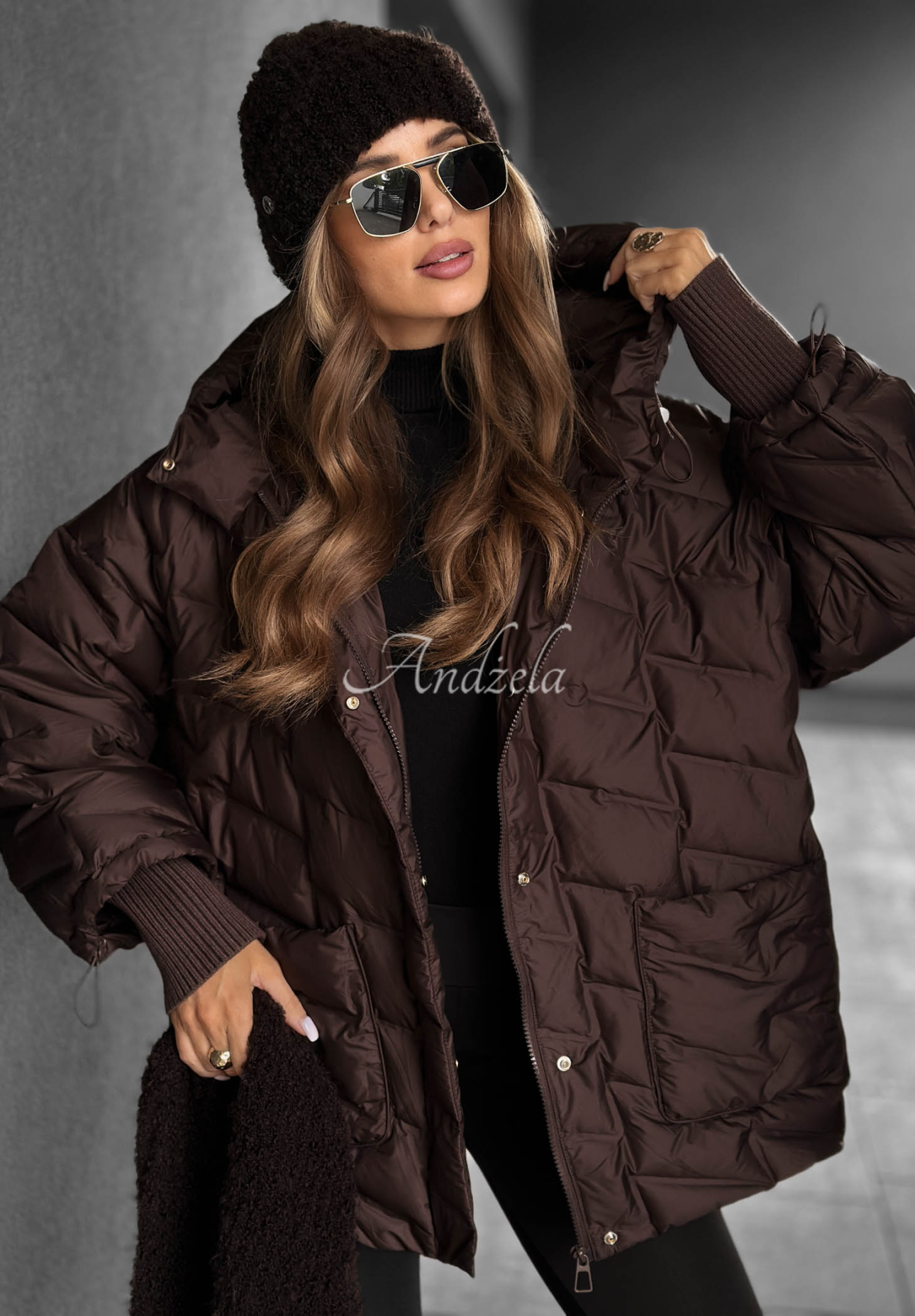 Daunenjacke mit Kapuze Choose Yourself Schokoladenbraun