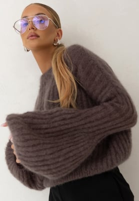 Mohairpullover mit weiten Ärmeln Cocomore Cloudly helle Schokolade