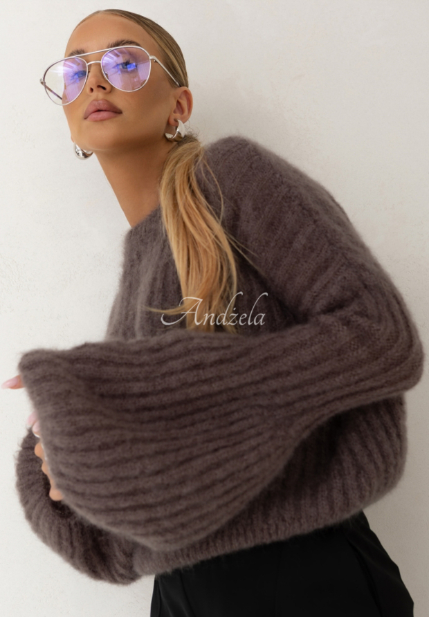 Mohairpullover mit weiten &Auml;rmeln Cocomore Cloudly helle Schokolade
