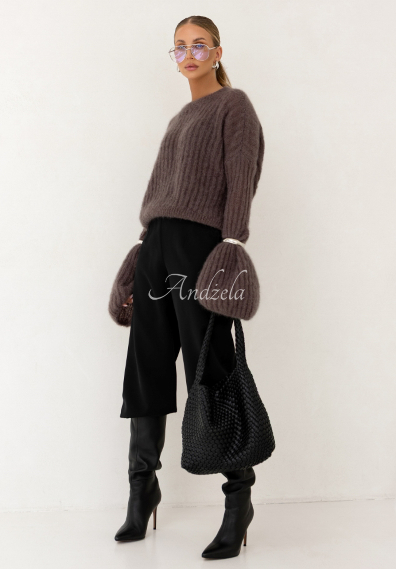 Mohairpullover mit weiten Ärmeln Cocomore Cloudly helle Schokolade